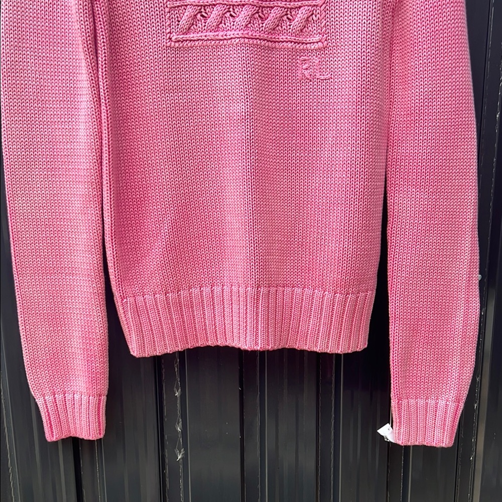 RALPH LAUREN Heritage American Flag 100% Cotton Chunky Knit Spell Sweater Pink - Picture 8 of 16